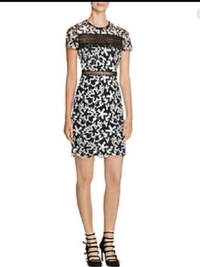 Aqua Black and White Floral Lace Short Sleeve midi dress
